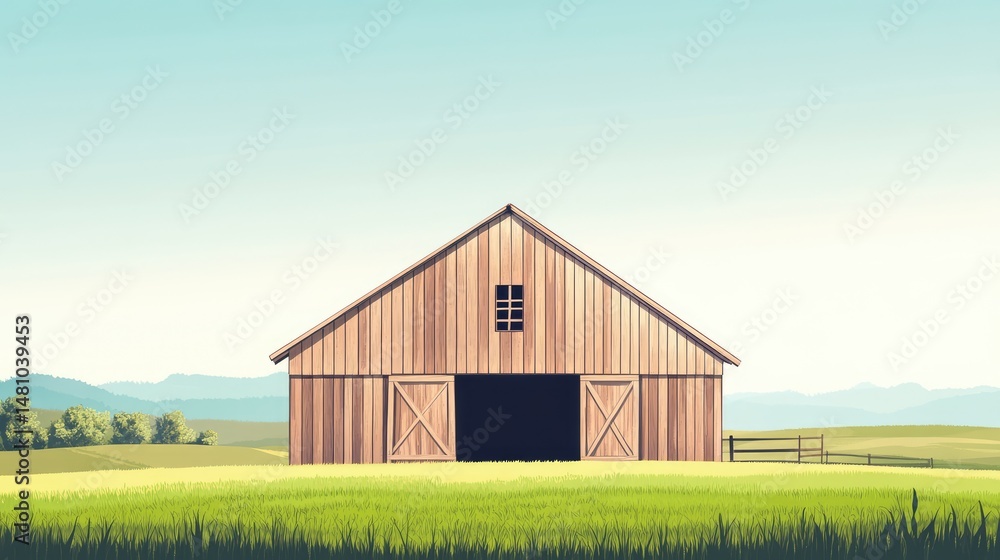 A large wooden barn with a window and a door A large wooden barn with a window and a door