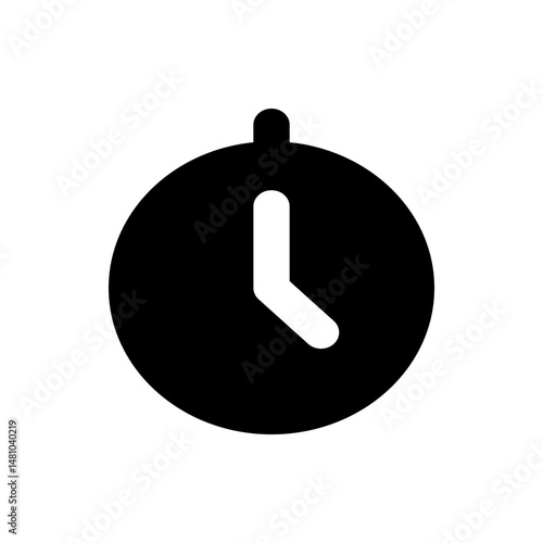 Illustration of a black circular clock with a white hand indicating the time on a plain white background