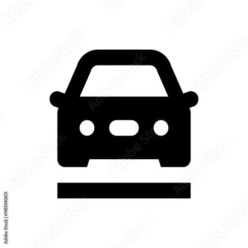 Illustration of a black car with round headlights and a horizontal line below it viewed from the front