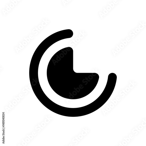 A black and white graphic showing a curved shape that resembles a crescent moon or a partial circle design