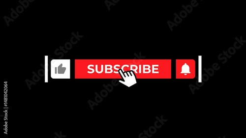 modern subscribe like and bell animation with two white bars in transparent background