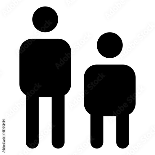 Two stylized figures of different heights standing side by side in a simple black and white drawing style