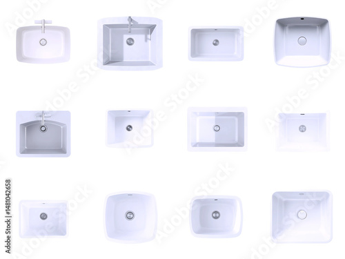 Highly detailed, photorealistic top view of a sleek, iridescent glass ultra modern sink, transparent background, isolated from any surroundings, ideal for incorporation into floor plans and collages