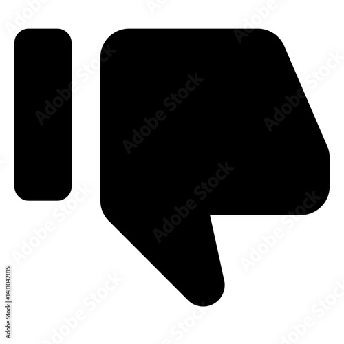 Black thumbs down icon with a simple design showing disapproval and negative feedback on a white background