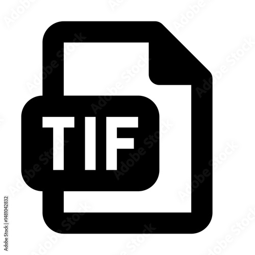 Illustration of a tiff file document icon with a rounded corner and a black and white color scheme design