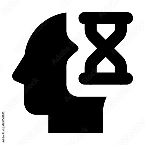 Silhouette of a head with an hourglass inside representing time management and cognitive processing speed concept
