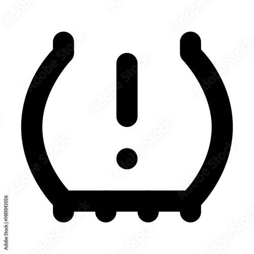 Black and white illustration of a tire pressure warning light with an exclamation point in the center