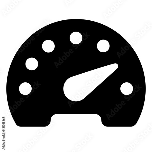 Illustration of a speedometer with a white needle and several white dots on a black background design