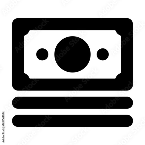 Illustration of a stack of money with a rectangular bill on top and two horizontal lines below it