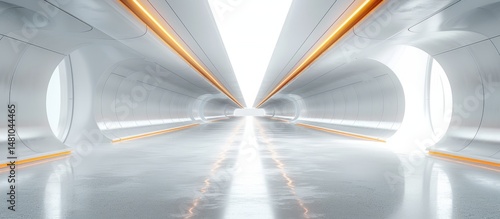 Futuristic White Corridor with Orange Lights
