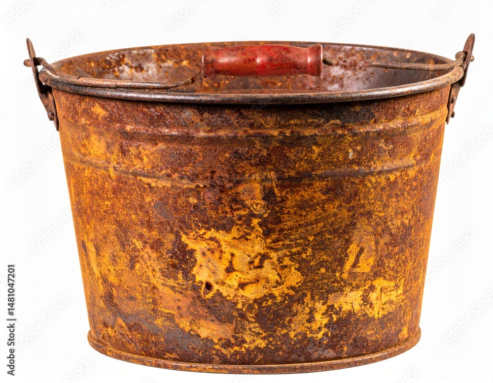 Rusty Metal Bucket With Red Handle Rusty Metal Bucket With Red Handle