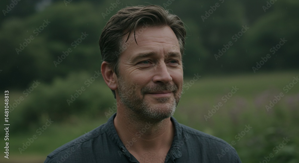 Portrait of a Man Smiling Gently in a Field Portrait of a Man Smiling Gently in a Field