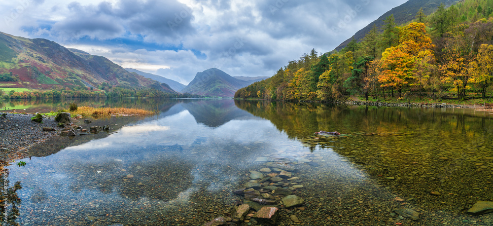 Morning view of Buttermere lake in autumn season. Lake District. United Kingdom