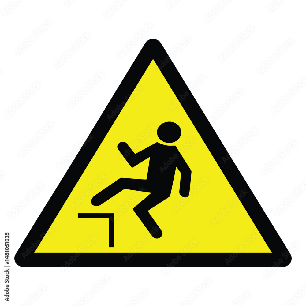 Drop warning sign , falling of the edge yellow triangle warning sign , vector illustration