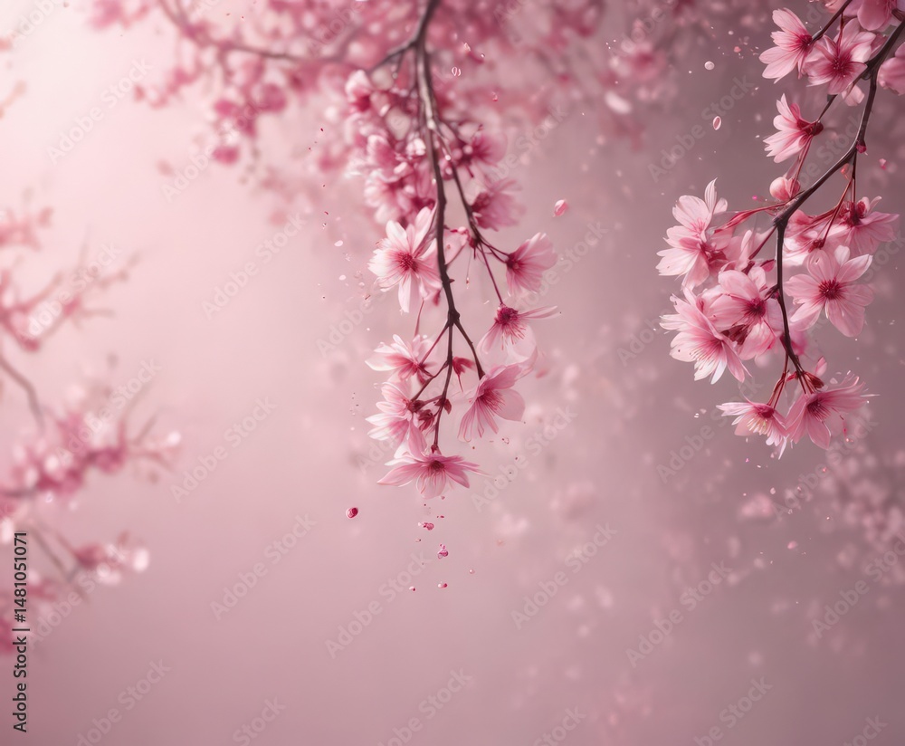 Fototapeta premium Abstract pink sakura petals gently falling on a dreamy, blurred background , flower, ethereal, petals