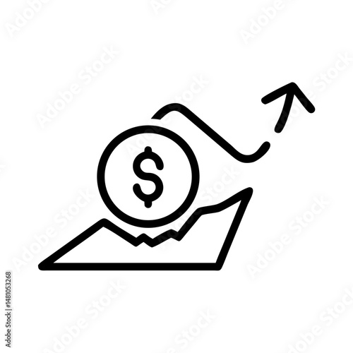 Inflation icon representing economic growth and financial trends, minimalistic design in black and white