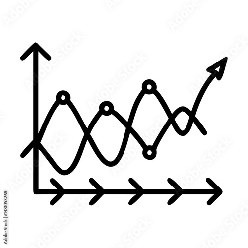 Line graph icon representing financial trends and data analysis, minimalistic design in black and white