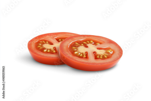 Juicy Red Tomato Cut in Half Isolated on White Background Fresh Vegetable Healthy Food