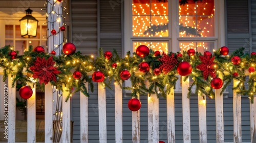 Festive closeup of vibrant red Christmas ornaments, shimmering with light, enhancing holiday cheer and spirit.