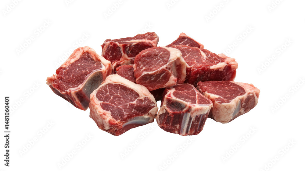 Fresh Raw Lamb Chops, Cubed for Cooking - Close-up Studio Shot Fresh Raw Lamb Chops, Cubed for Cooking - Close-up Studio Shot