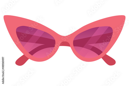 Chic cat eye sunglasses with bright pink frame and gradient magenta lenses in flat vector style.