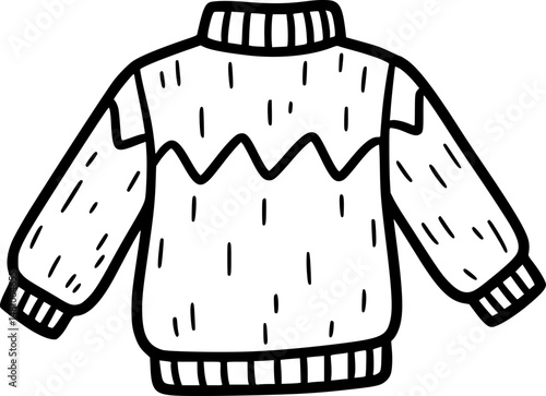 Ornamental old winter sweater coloring page stock vector illustration. Retro symmetrical jumber black outline white isolated. Christmas sweater graphic printable page for printing, coloring and fun