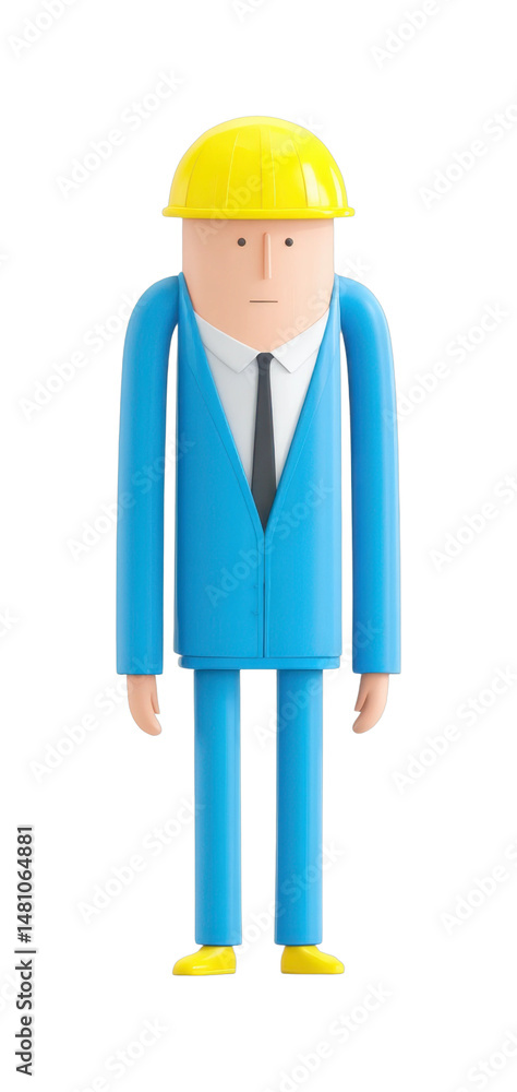 Cartoon character in blue suit and yellow hard hat, cut out - stock png. Cartoon character in blue suit and yellow hard hat, cut out - stock png.
