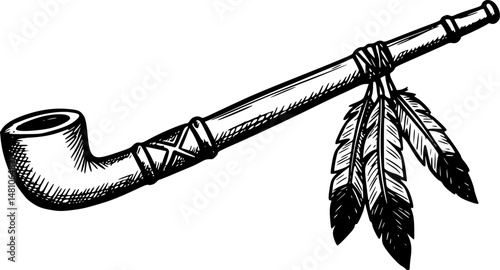 A native american flute with feathers and leather ties vector illustration
