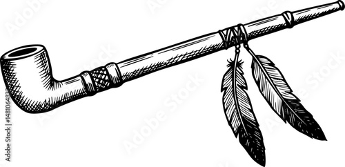 A native american flute with feathers and leather ties vector illustration
