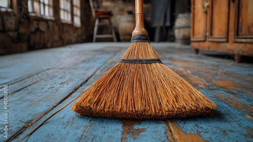Wallpaper Mural Close-up of a broom on a rustic wooden floor. Torontodigital.ca