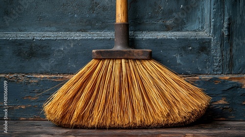 Wallpaper Mural Rustic broom leaning against weathered wood door. Torontodigital.ca