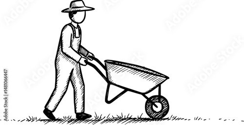 Sketchy icon showing a farmer with wheelbarrow

