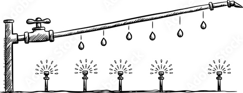 Smart agriculture farming vector illustration with water irrigation
