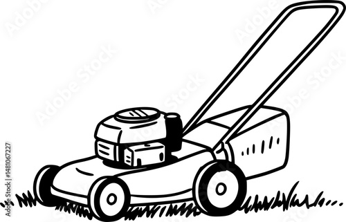 Various types of lawn mowers isolated on white background. Mowed grass. Vector illustration of gardening grass-cutter.
