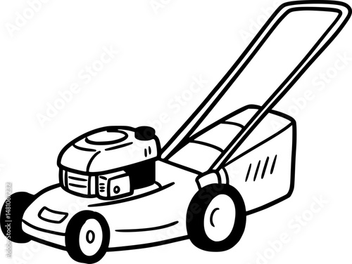 Various types of lawn mowers isolated on white background. Mowed grass. Vector illustration of gardening grass-cutter.
