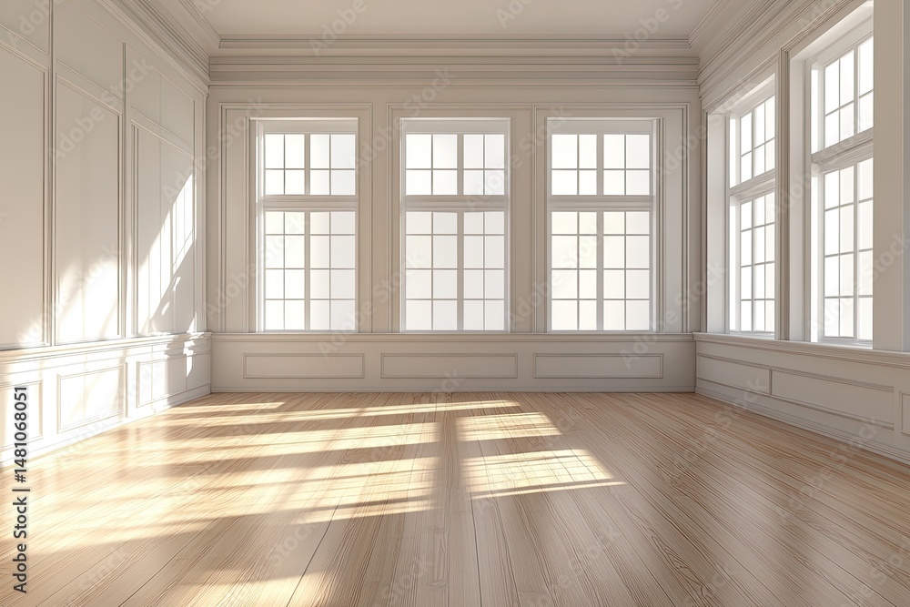 Obraz premium Empty, sun-drenched room with classic design