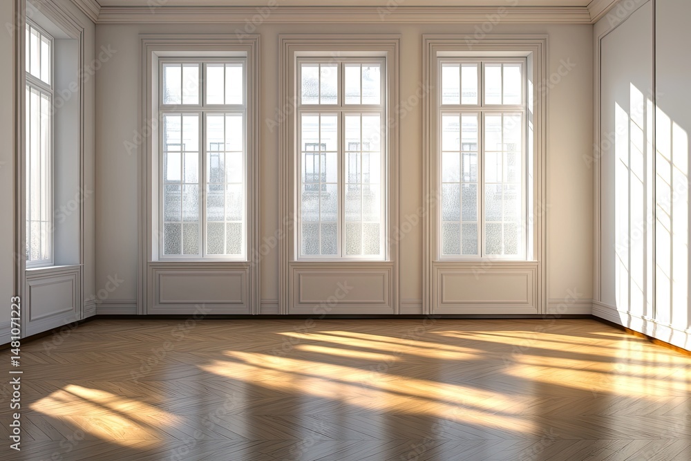 Fototapeta premium Sun-drenched, empty room with classic style