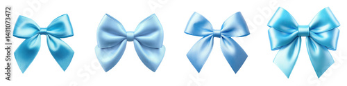 Blue satin bows in various styles and sizes.