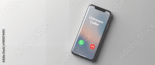 Smartphone displaying unknown caller screen on white surface