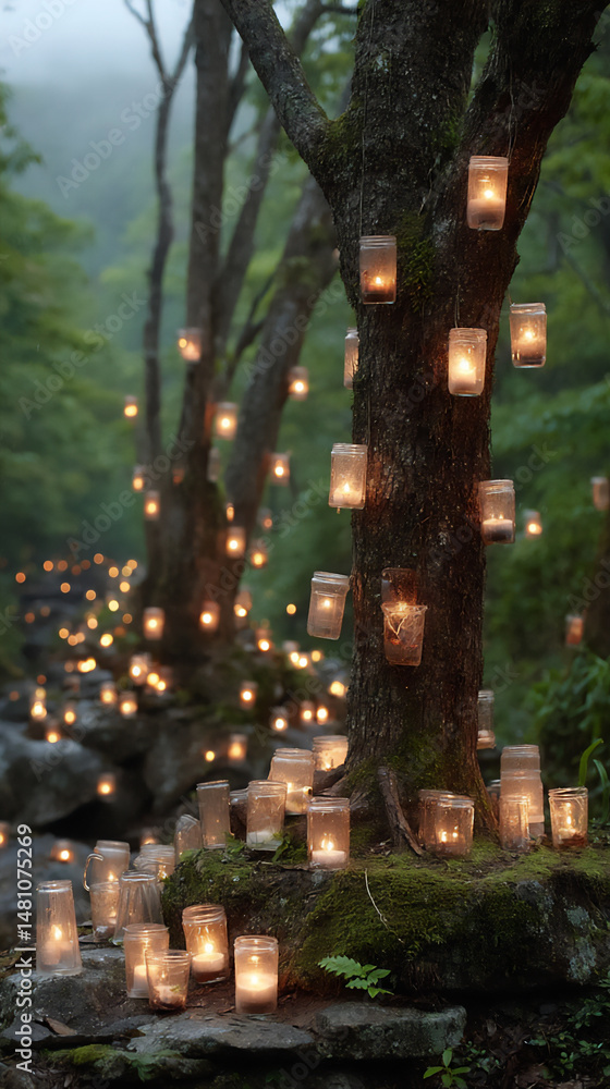 Fototapeta premium soft light cup lights made by folding paper cups.
