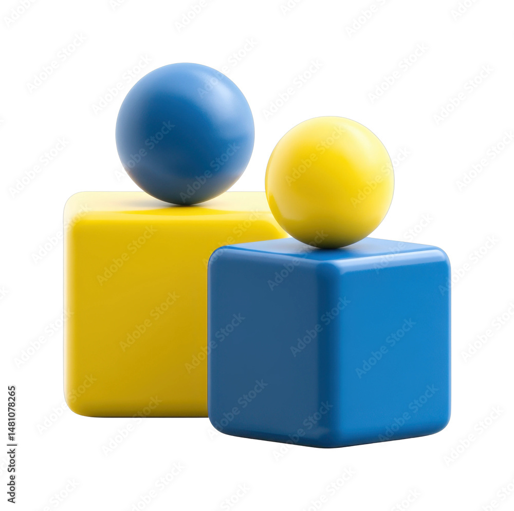 Colorful geometric shapes with spheres and cubes, cut out - stock png. Colorful geometric shapes with spheres and cubes, cut out - stock png.
