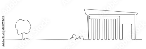 Continuous Thin Line Home or garage Icon