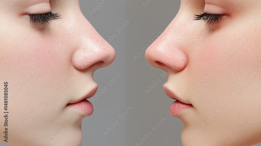 Obraz premium D medical illustration showing nose tip fat pad before and after