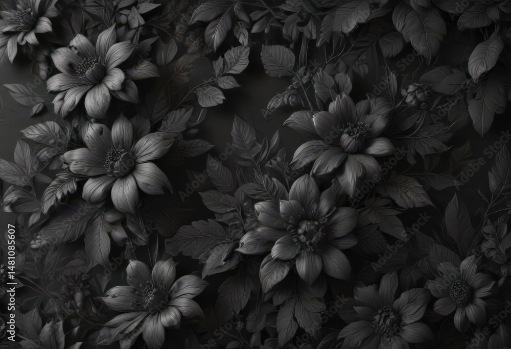 custom made wallpaper toronto digitalIntricate charcoal floral wallpaper, abstract botanical design , graphics, luxury