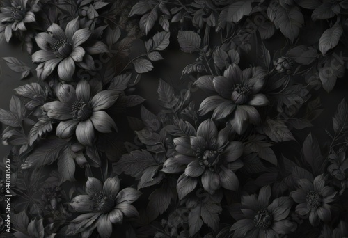 Wallpaper Mural Intricate charcoal floral wallpaper, abstract botanical design , graphics, luxury Torontodigital.ca