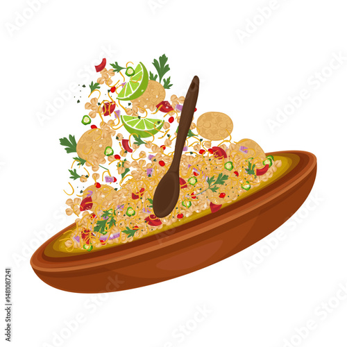 Vector Illustration logo Clipart Levitation Papdi Chaat or Papri Chaat or Dahi Papri Chaat