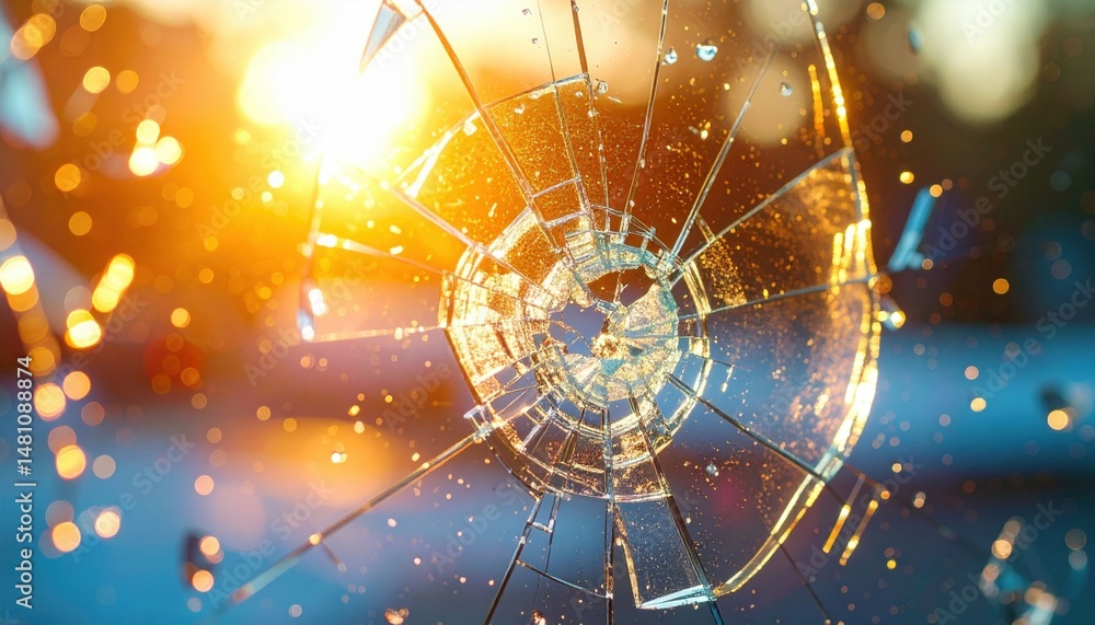 Fototapeta premium Broken Glass With Sunlight Flares