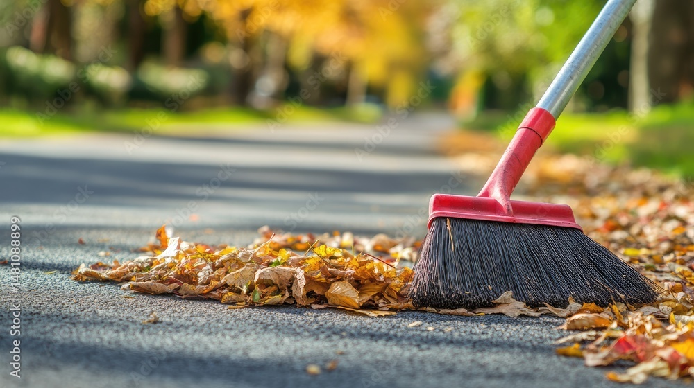 custom made wallpaper toronto digitalSweeping broom removing leaves and dust from a dry asphalt pavement