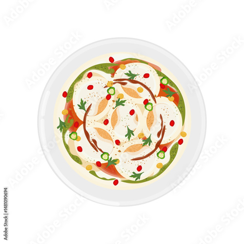 Vector Illustration logo Clipart Top View Dahi Wada Dahi Vada Dahi Bhalla Chaat