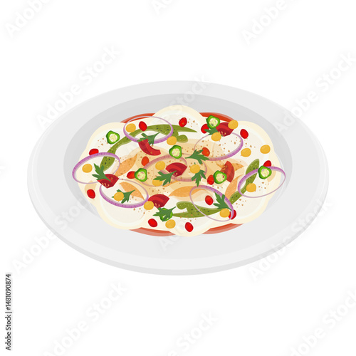 Vector Illustration logo Clipart Dahi Wada Dahi Vada Dahi Bhalla Chaat on a White Plate